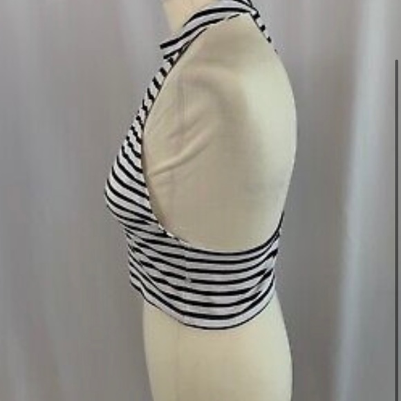 Emma & Sam Black & White Striped Crop Tank Top T Back - Picture 4 of 6